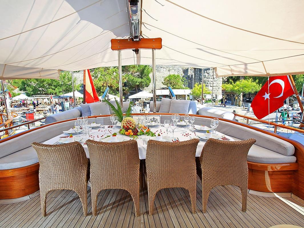 Dining area onboard Kaya Guneri Plus in Turkey