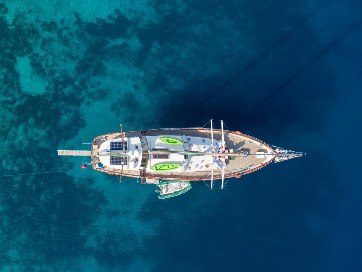 Bird's eye view of Lady Freya luxury gulet in Turkey