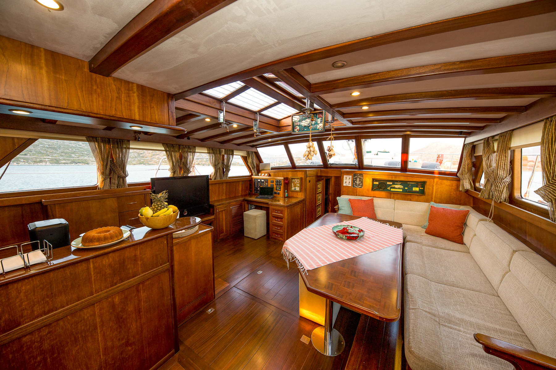 Saloon interior onboard the Lady Freya luxury gulet in Turkey