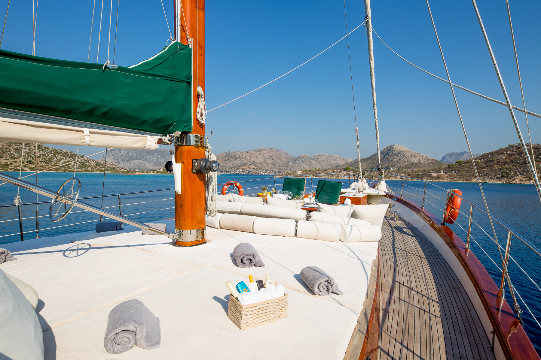Sunbathing area on the aft deck of the Lady Freya luxury gulet in Turkey