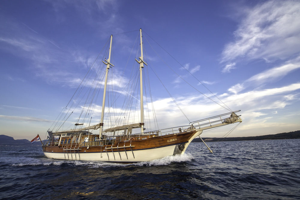 The Libra gulet sailing through the Adriatic waters in Croatia
