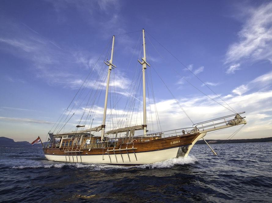 The Libra gulet sailing through the Adriatic waters in Croatia