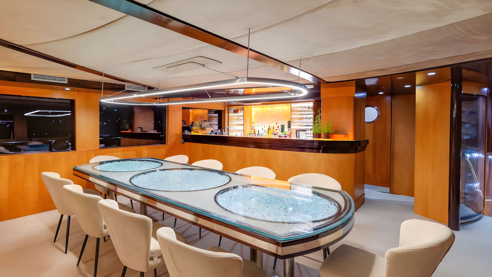 Indoor dining table onboard the Life is Good gulet in Croatia