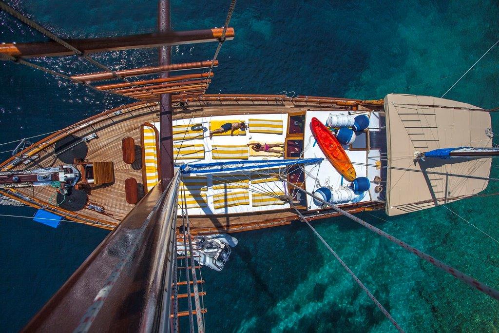 Aerial view of guests enjoying the sun deck on gulet Linda in Croatia