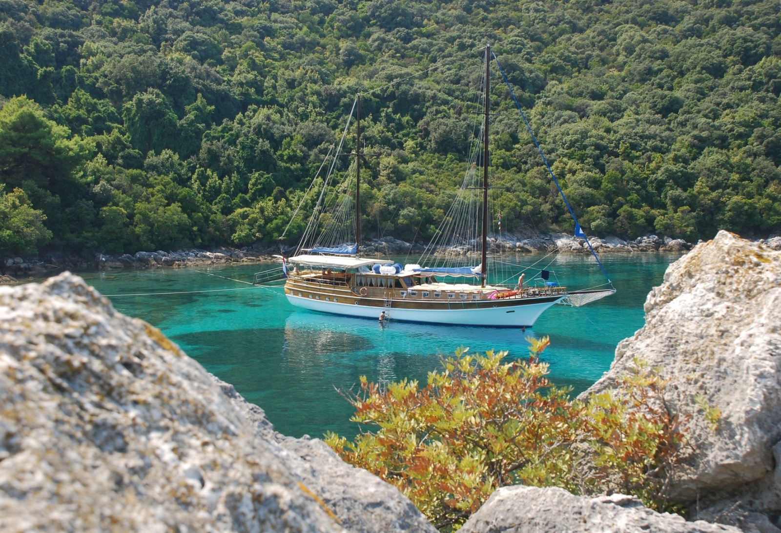 The gulet Linda moored in a pristine Croatian cove