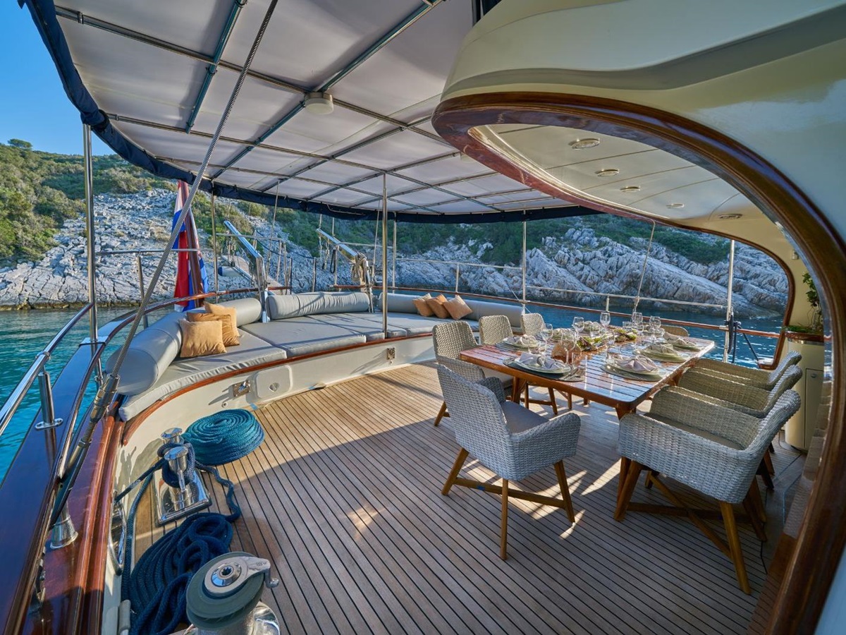 Side view of the aft deck onboard the Lotus gulet in Croatia