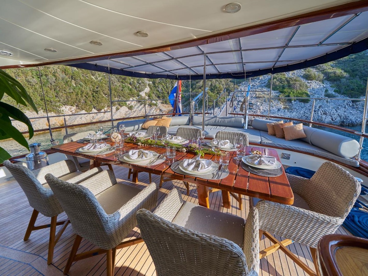Al fresco dining table onboard the Lotus gulet in Croatia