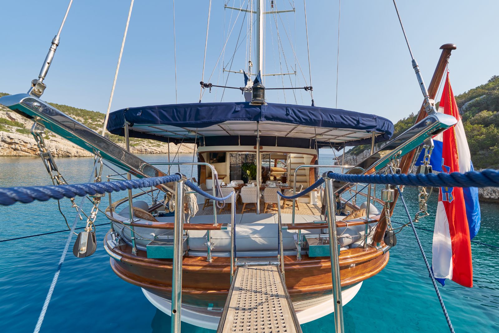 Walkway onto the deck of the Lotus gulet in Croatia