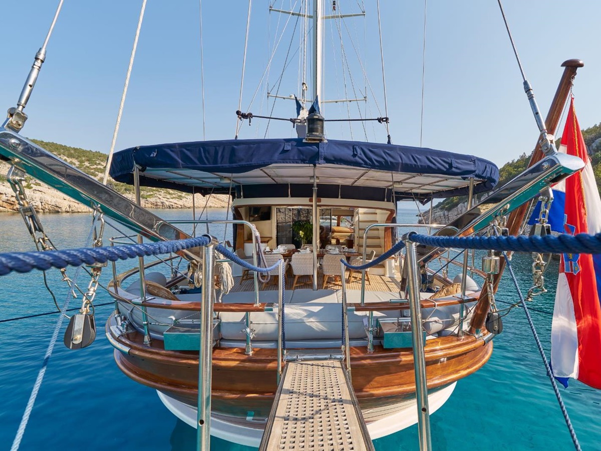 Walkway onto the deck of the Lotus gulet in Croatia