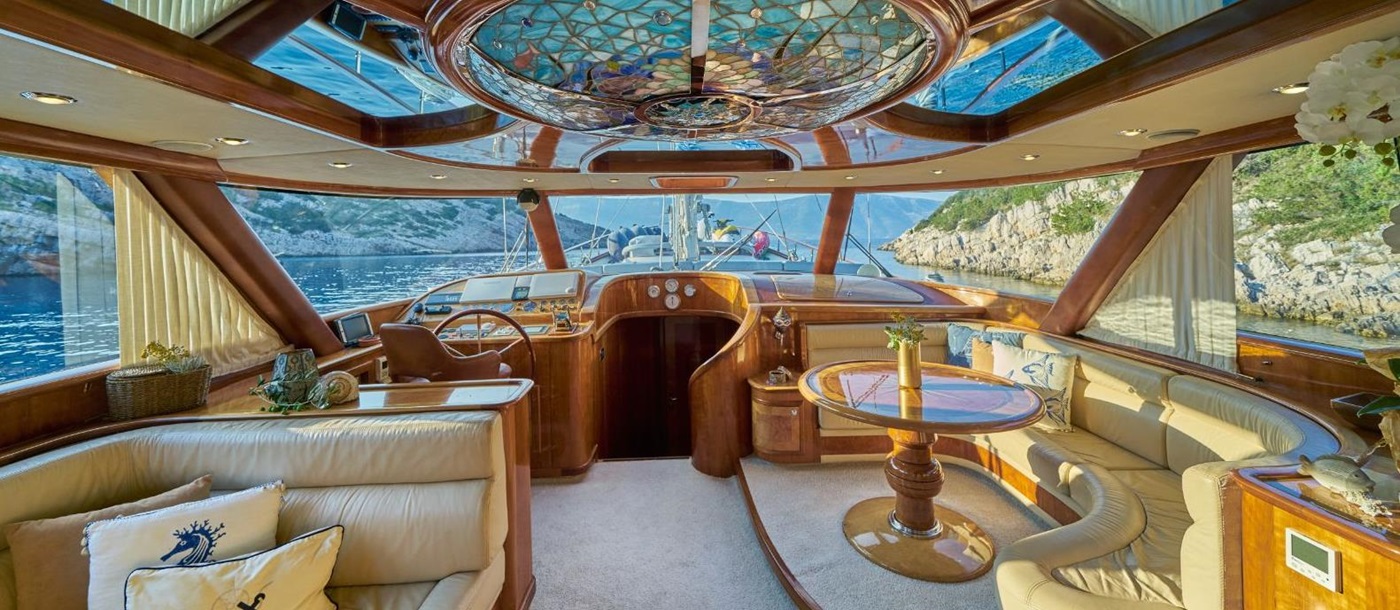 Helm room and living area onboard the Lotus gulet in Croatia
