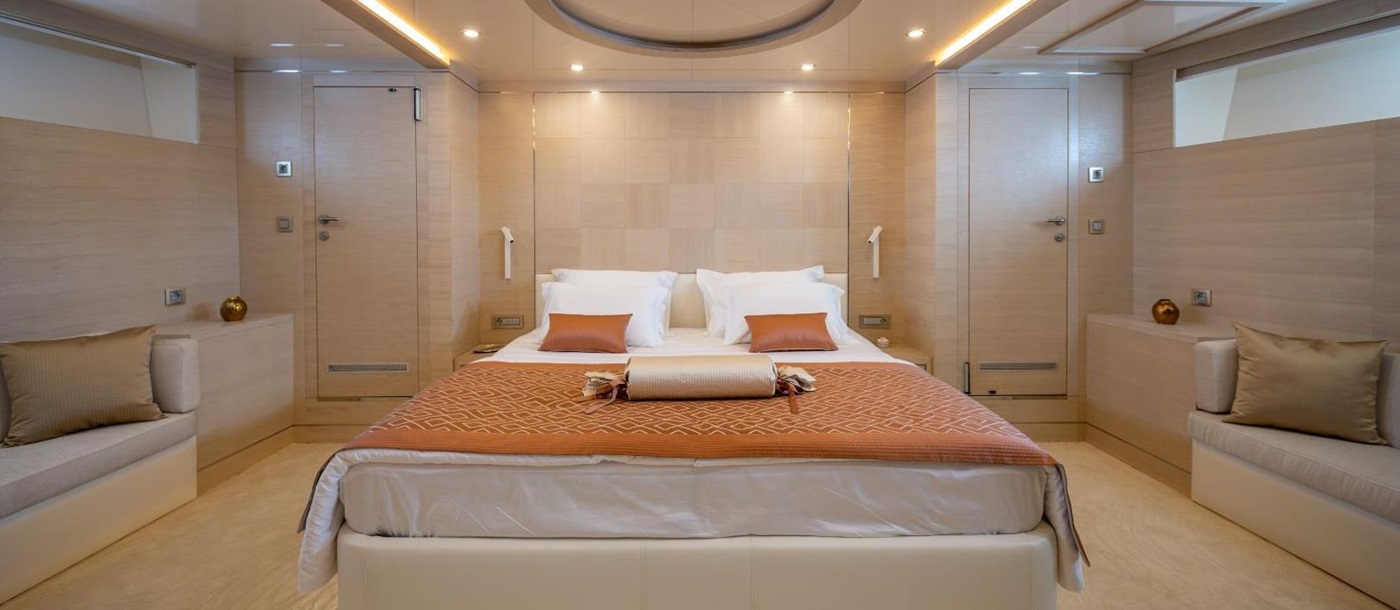 Guest suite cabin bed onboard the Love Story gulet in Croatia