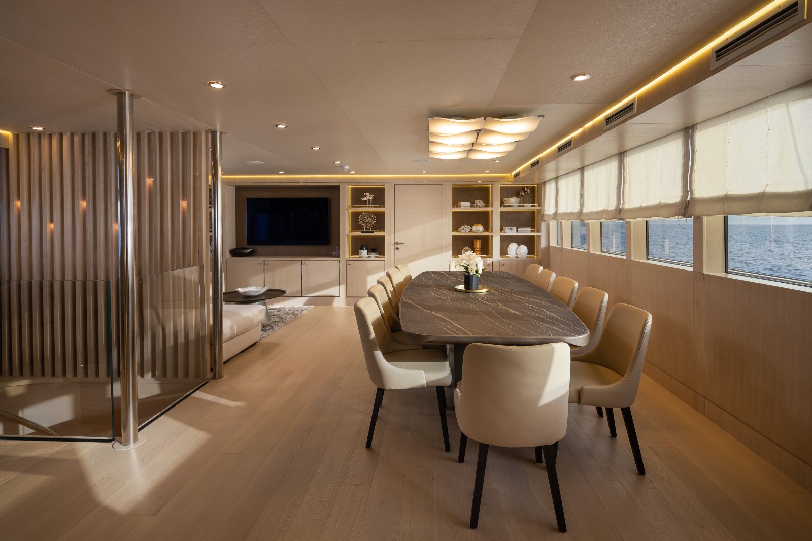 Interior dining table onboard the Love Story gulet in Croatia