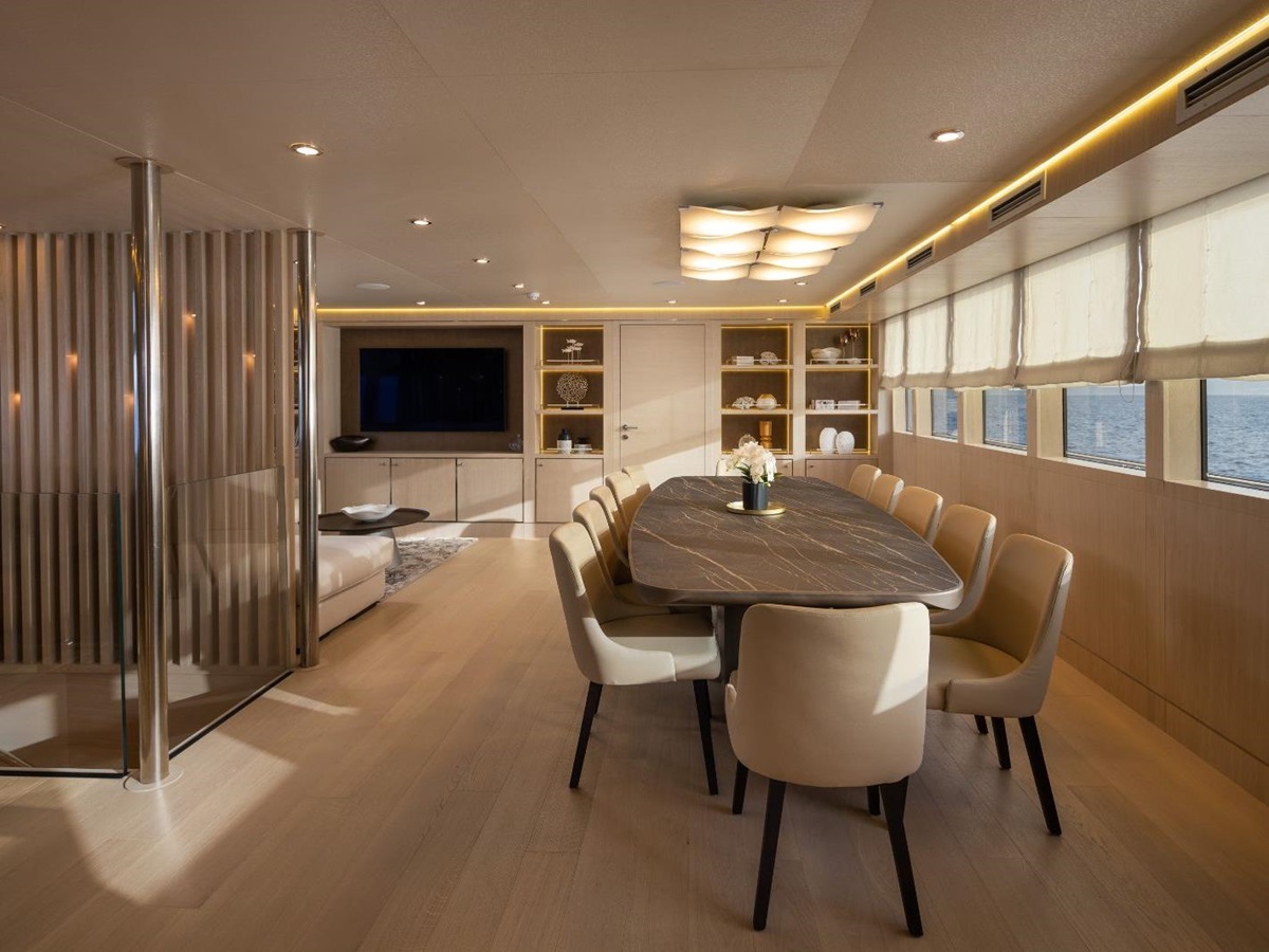 Interior dining table onboard the Love Story gulet in Croatia