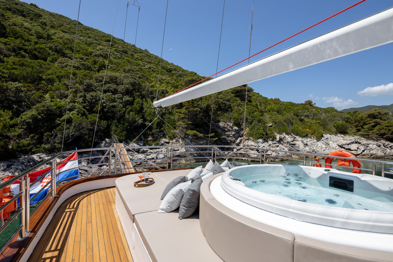 Jacuzzi on the upper deck onboard the Love Story gulet in Croatia