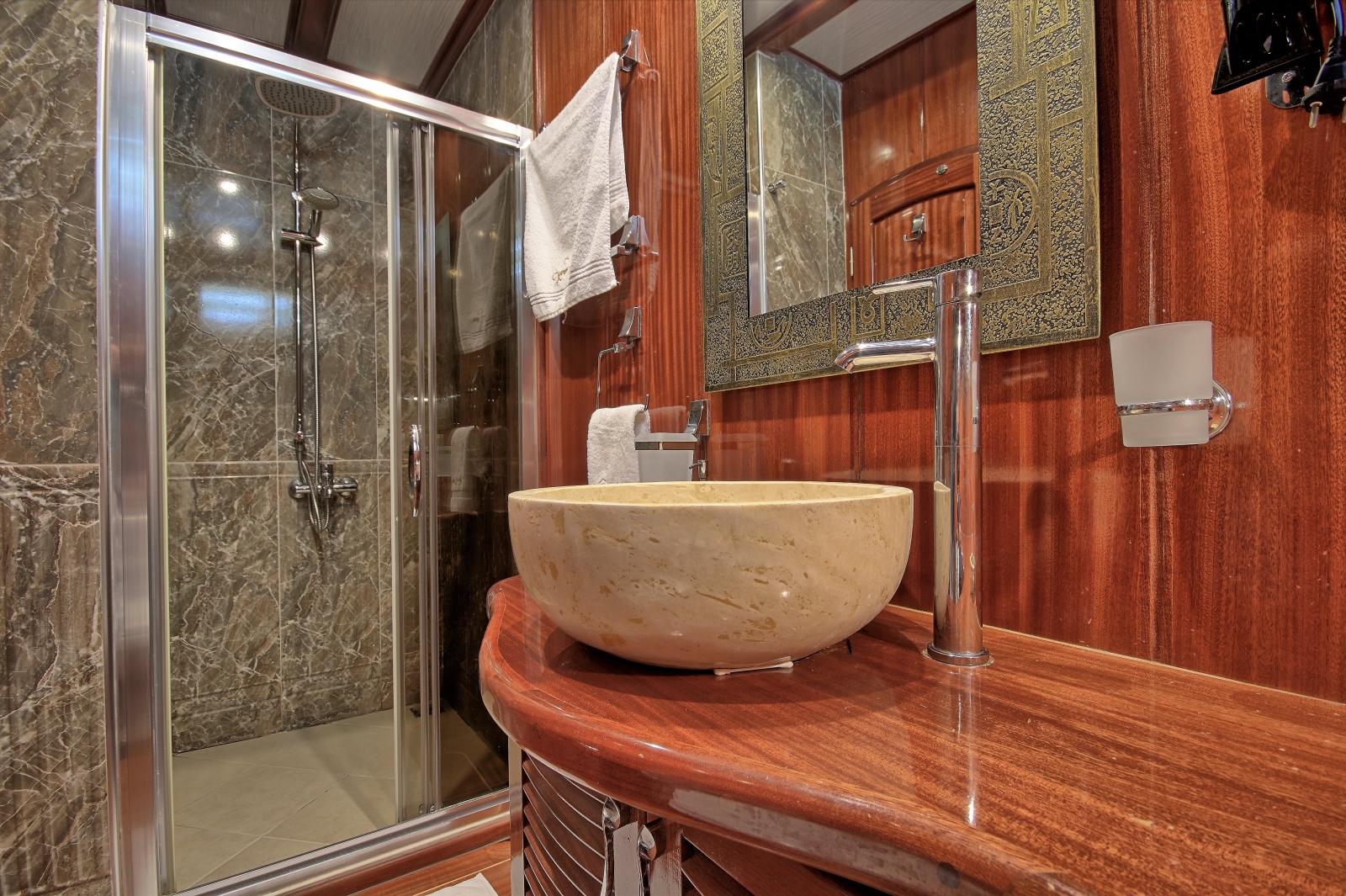 Luxury bathroom on board Lycian Queen in Turkey