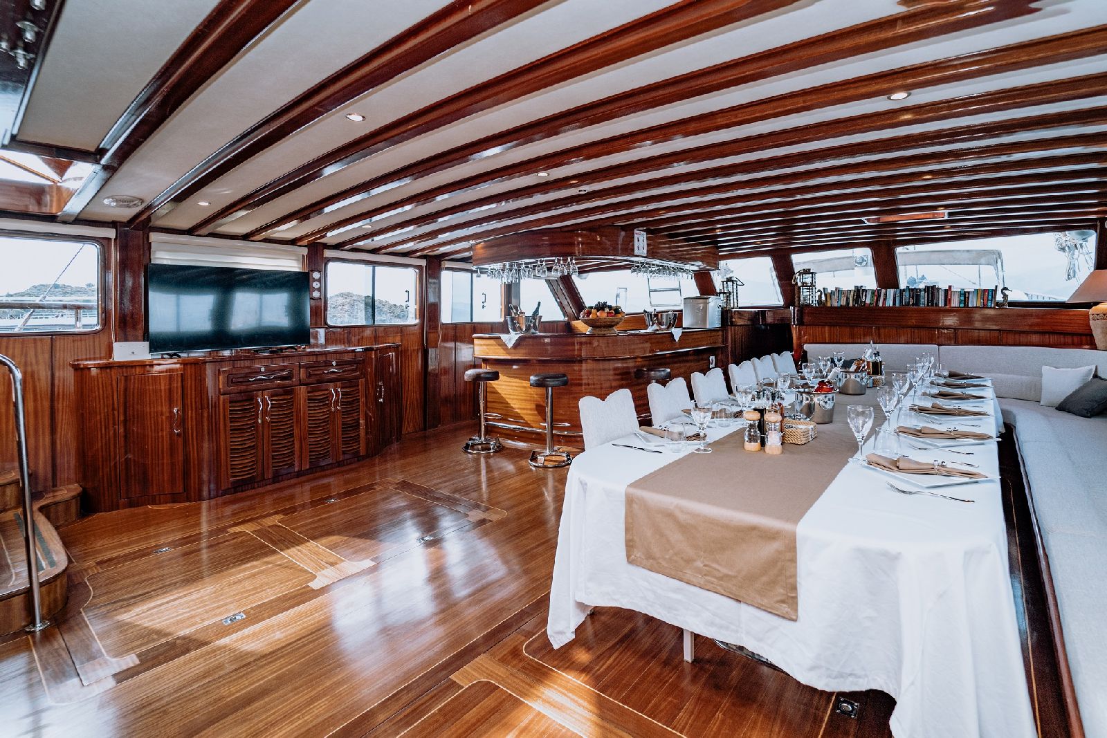 Dining area on board the Lycian Queen gulet in Turkey