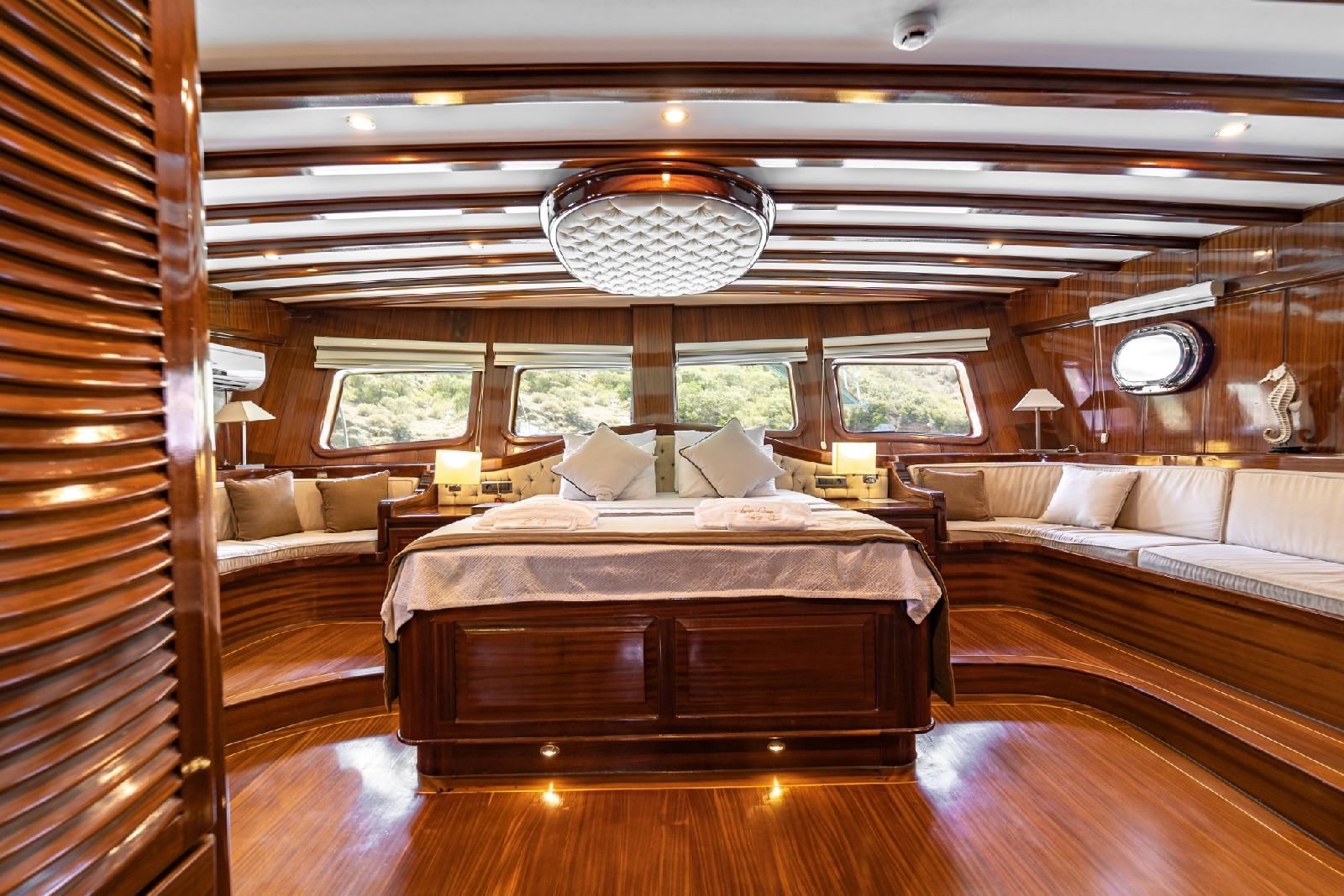 The master cabin on board the Lycian Queen gulet in Turkey