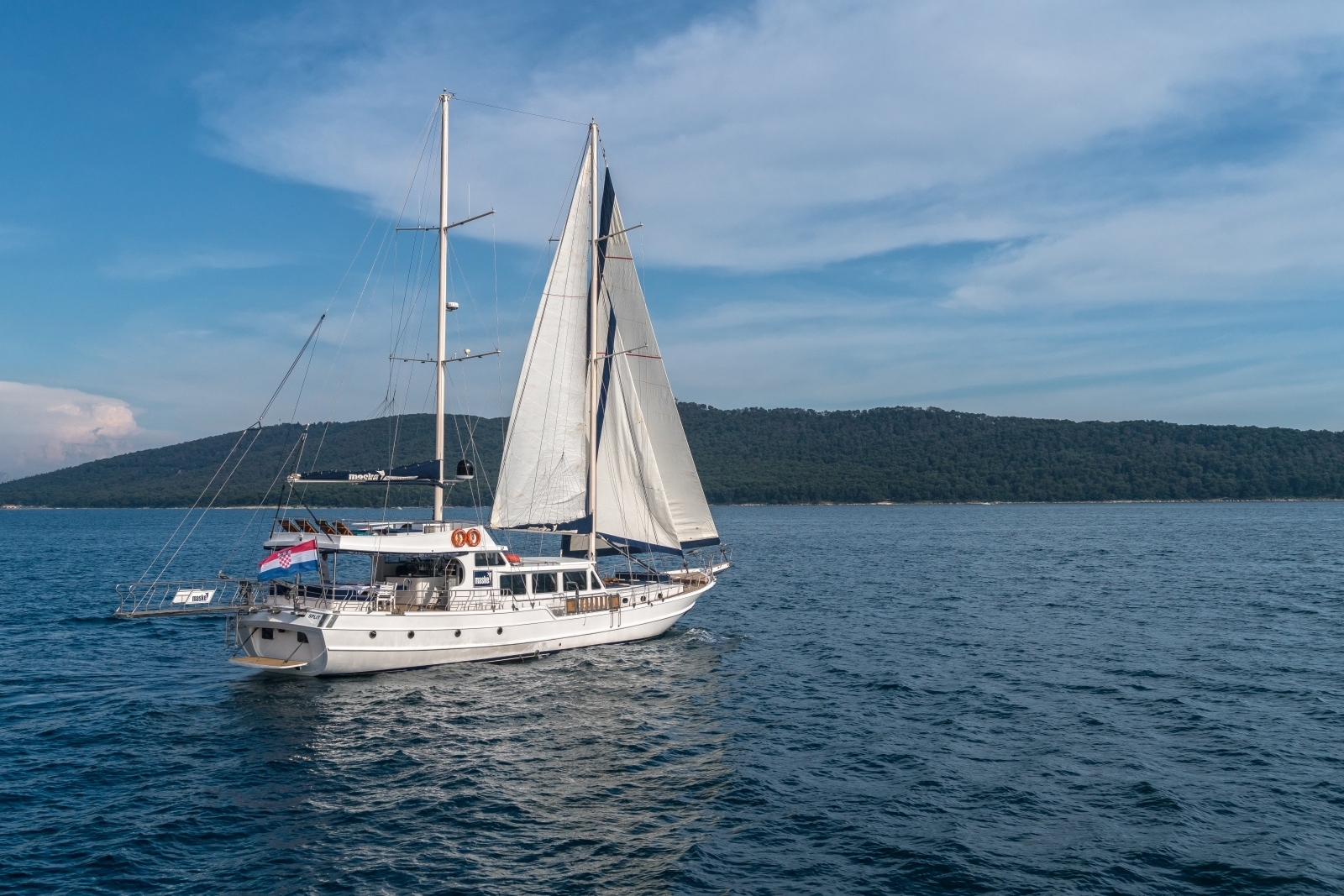Exterior view of the luxury gulet Maske sailing along the Croatian coast