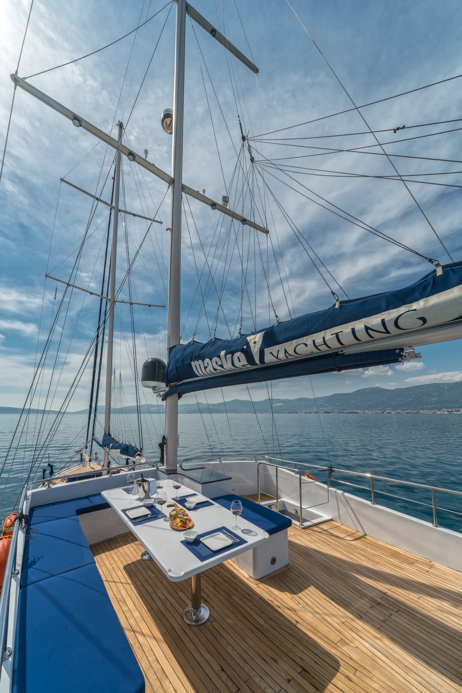 Small dining area on the top deck of luxury gulet Maske
