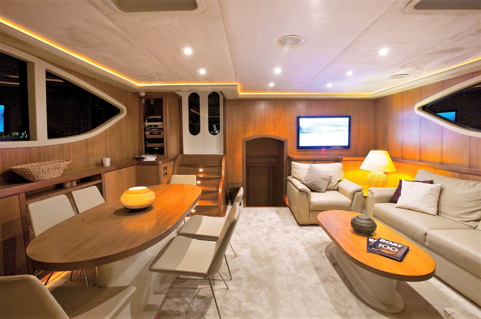 Indoor saloon living area onboard the Miss B gulet in Turkey