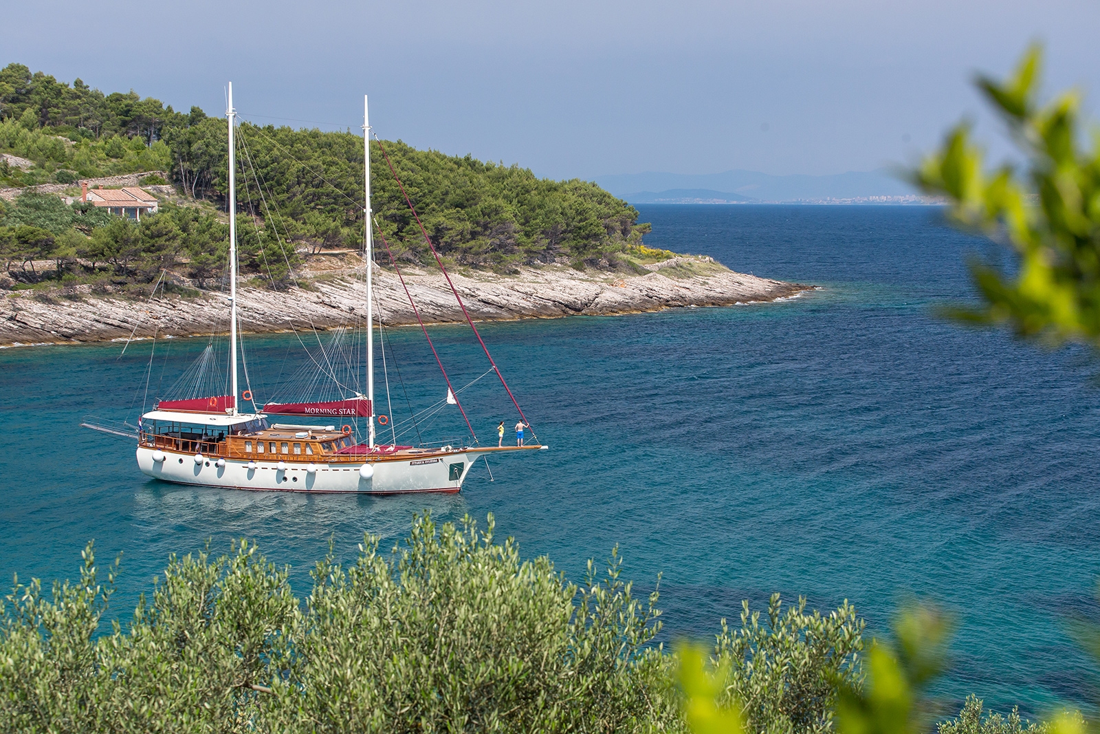 Long shot from the water of Morning Star in Croatia