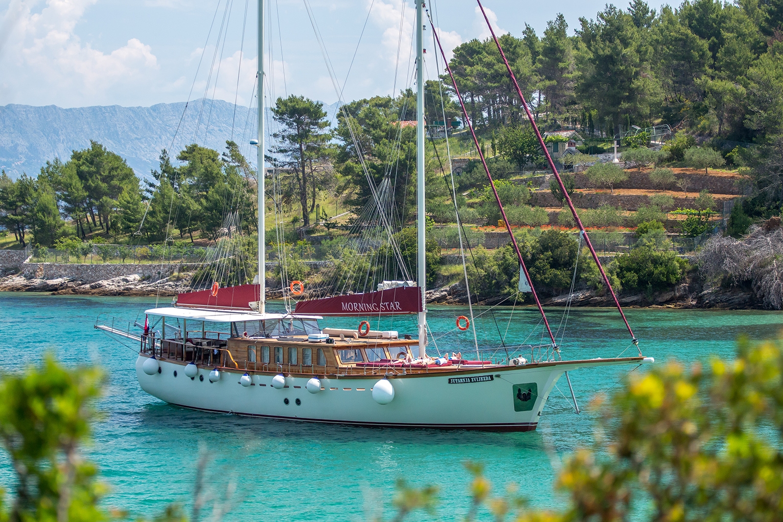 View of Morning Star on turquoise water in Croatia