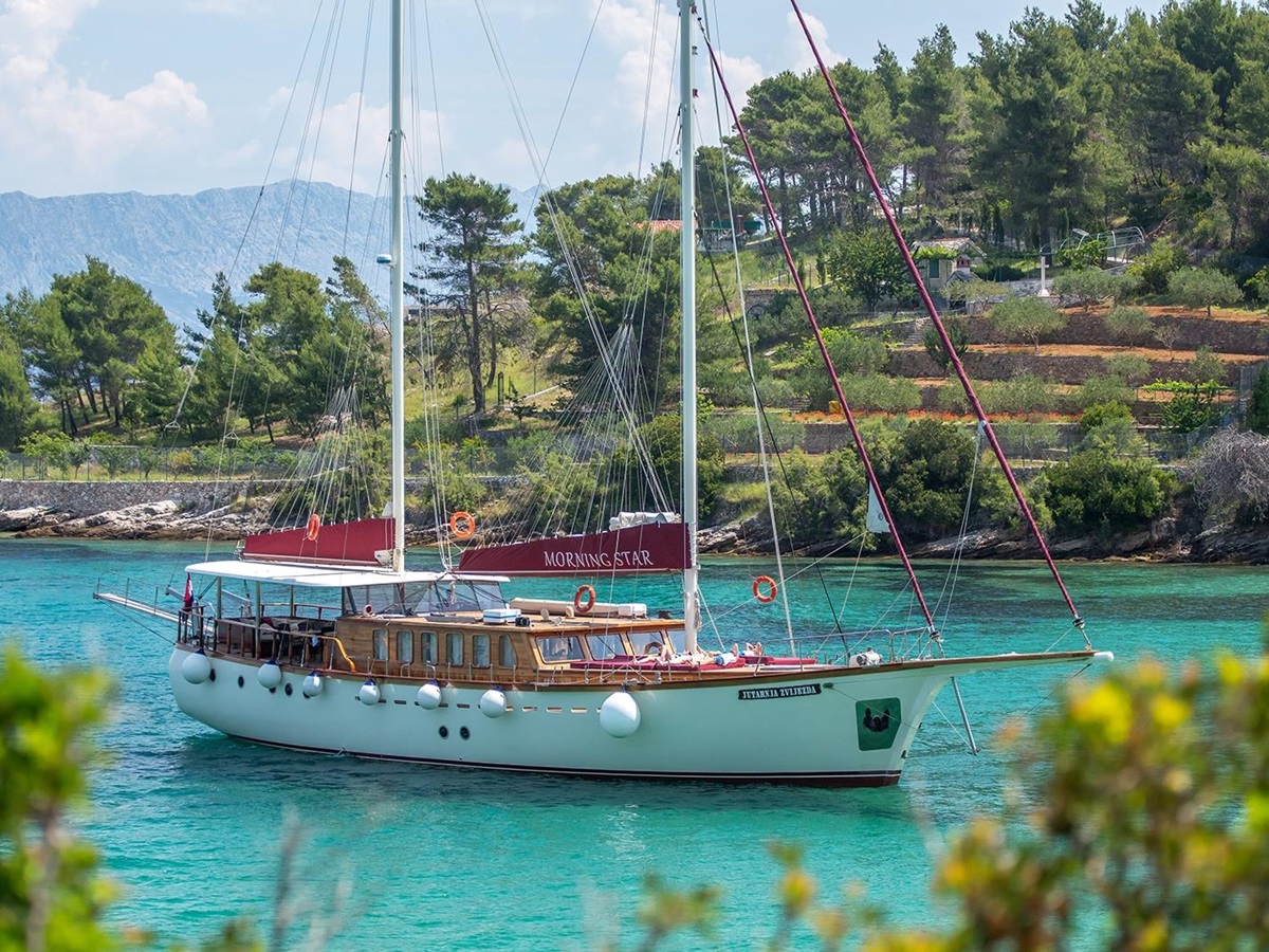 View of Morning Star on turquoise water in Croatia