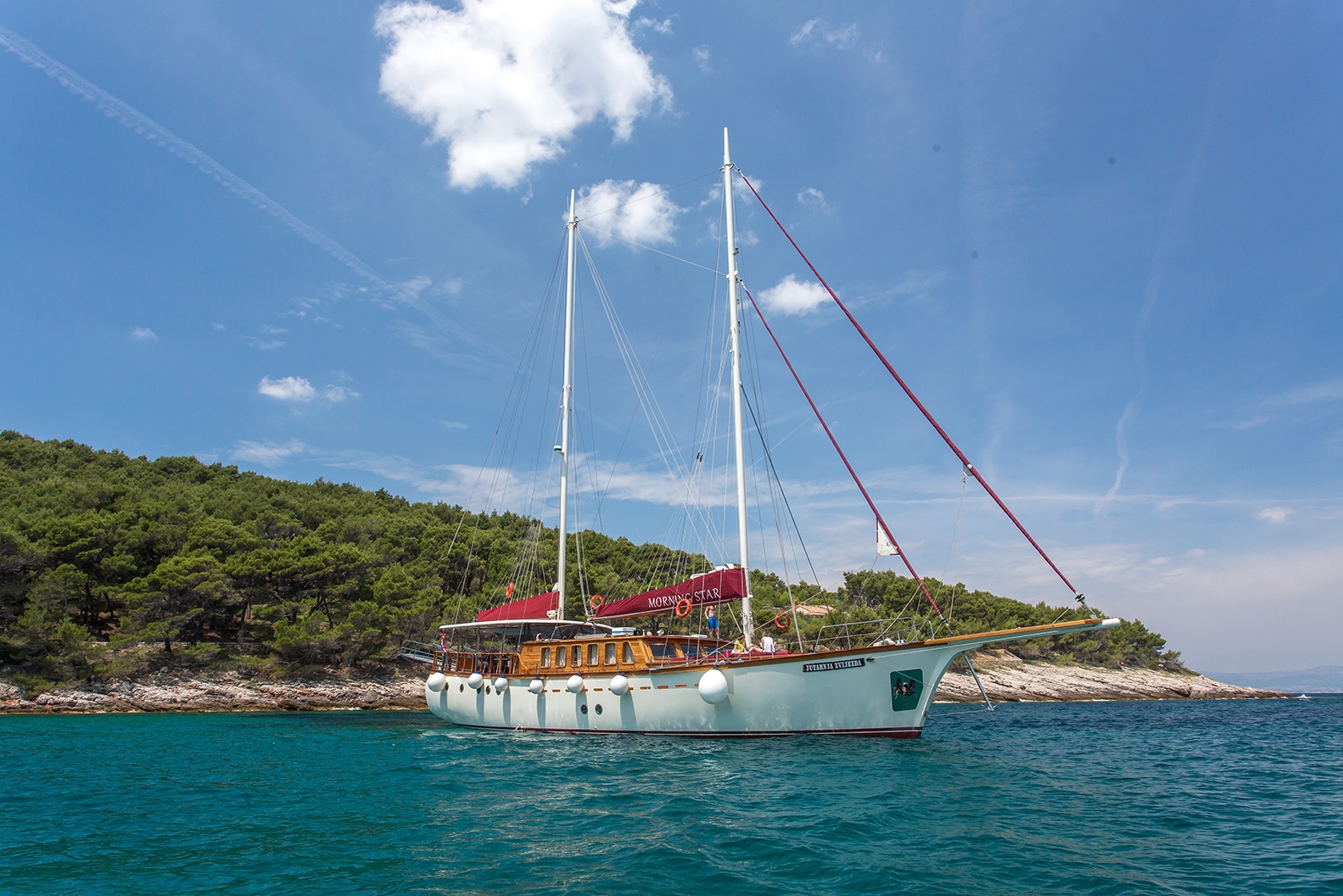 Lower view of Morning Star from the water in Croatia