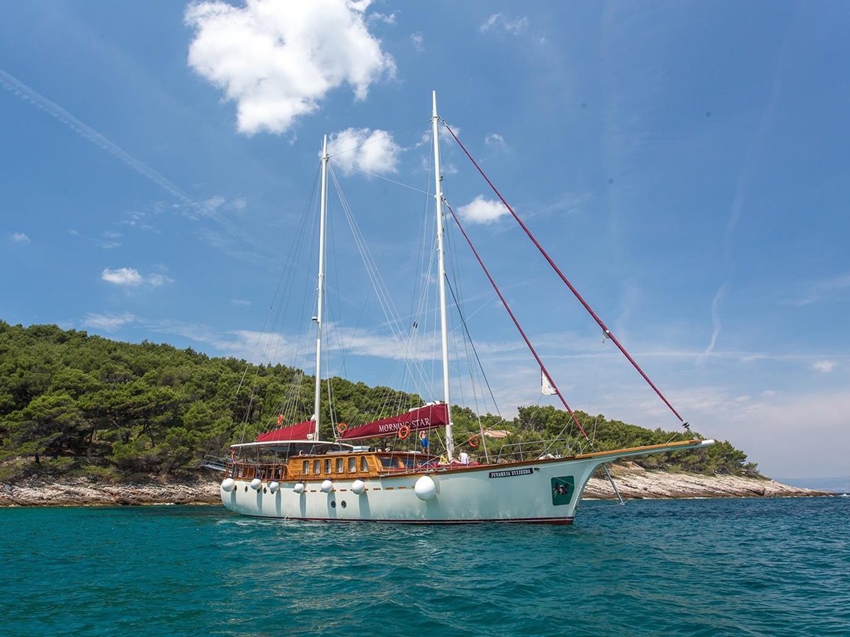 Lower view of Morning Star from the water in Croatia