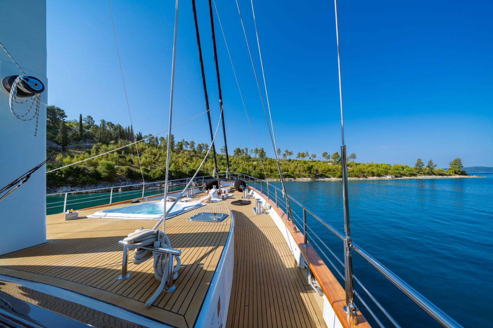 Front forward deck onboard the Navilux gulet in Croatia