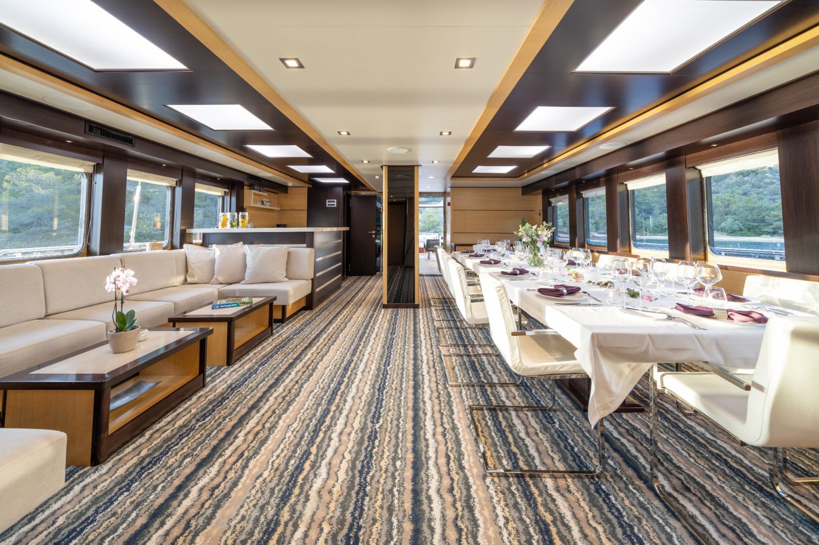 Indoor lounge onboard the Navilux gulet in Croatia