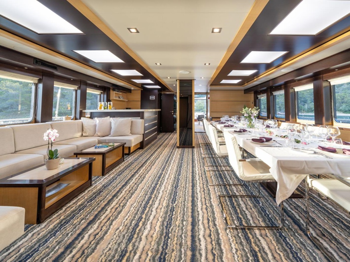 Indoor lounge onboard the Navilux gulet in Croatia