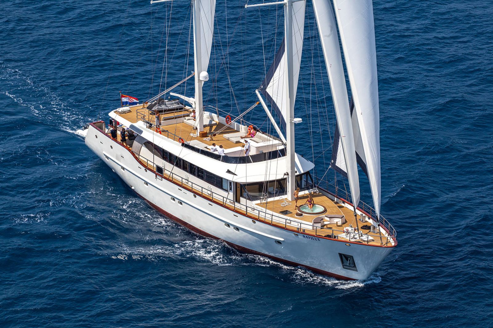 Exterior view of the Navilux gulet displaying its sails in Croatia