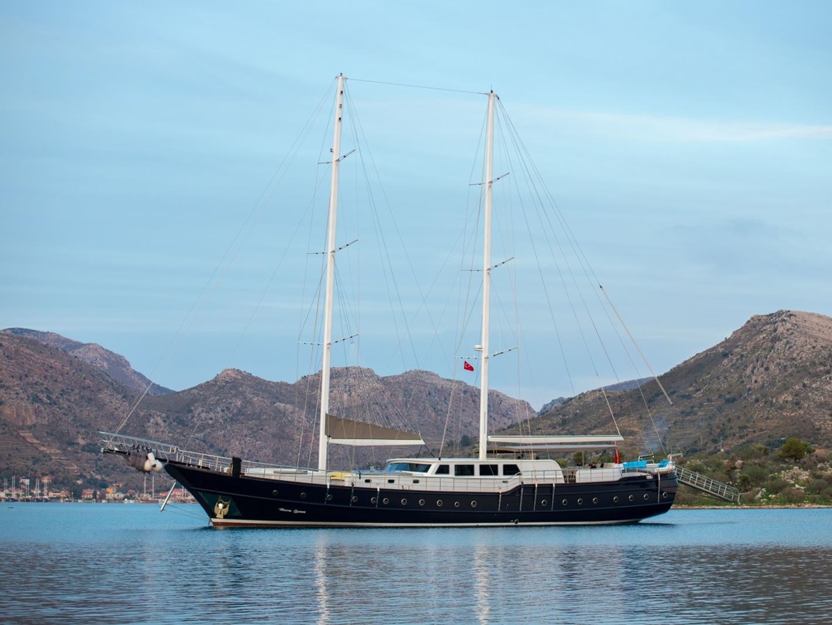 Exterior of luxury gulet Nevra Queen off the Turkish coast