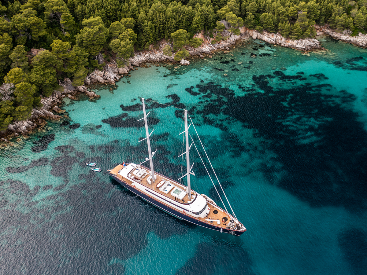 Aerial view of the Nocturno gulet in Croatia