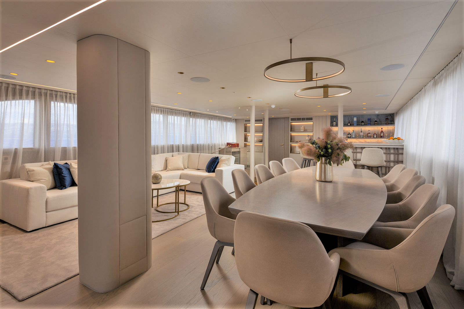 Dining table in the salon onboard the Nocturno gulet in Croatia