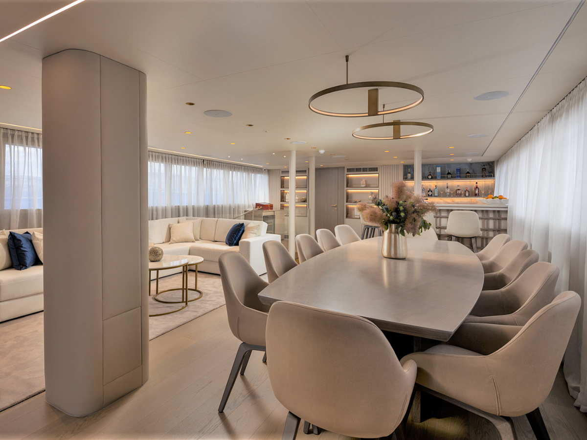 Dining table in the salon onboard the Nocturno gulet in Croatia