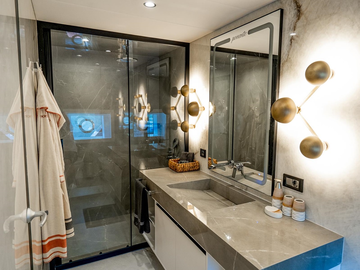 Guest bathroom onboard North Wind yacht in Turkey