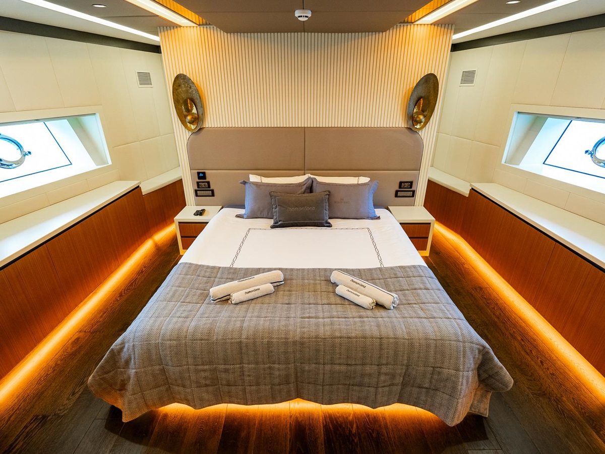 Main cabin onboard the North Wind yacht in Turkey