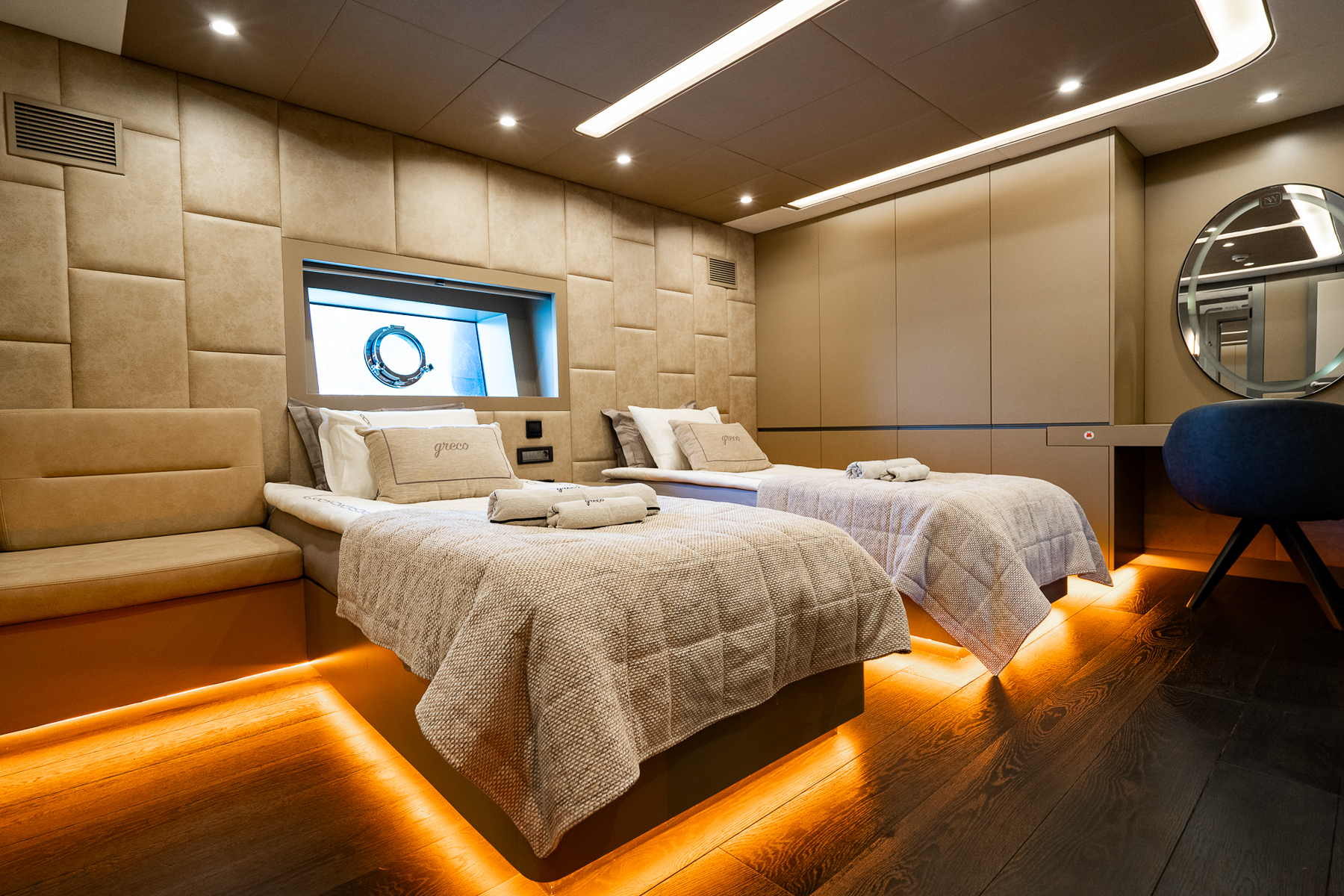 Twin cabin onboard the North Wind yacht in Turkey