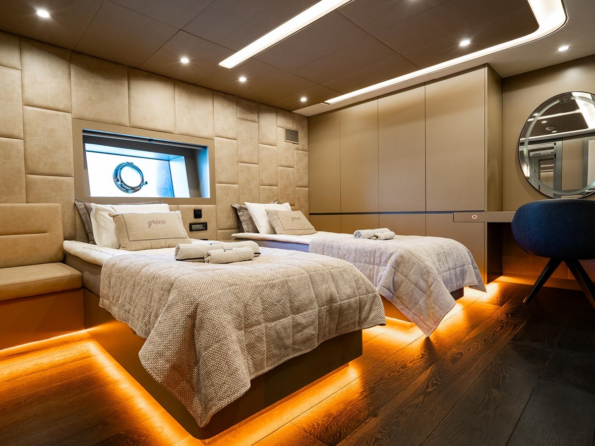 Twin cabin onboard the North Wind yacht in Turkey