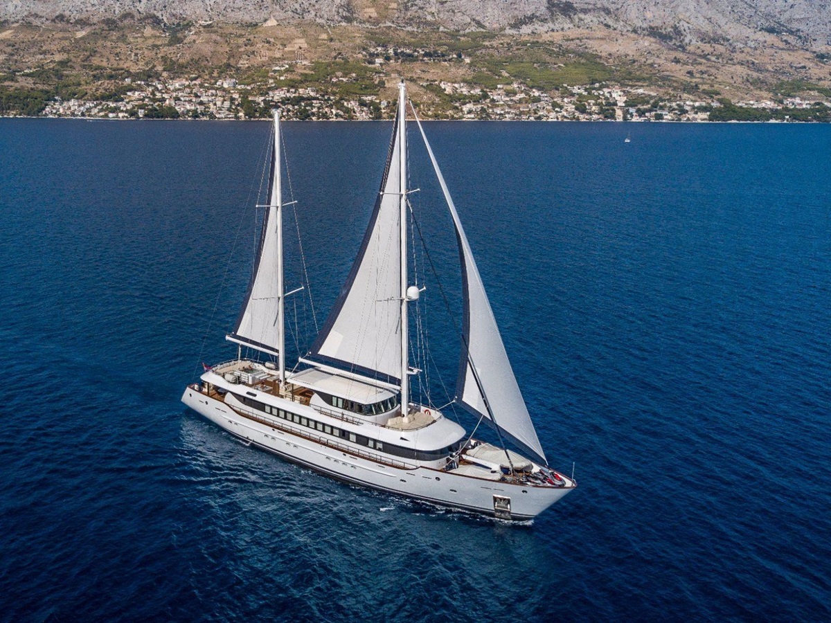 Aerial view of the Omnia yacht in Croatia