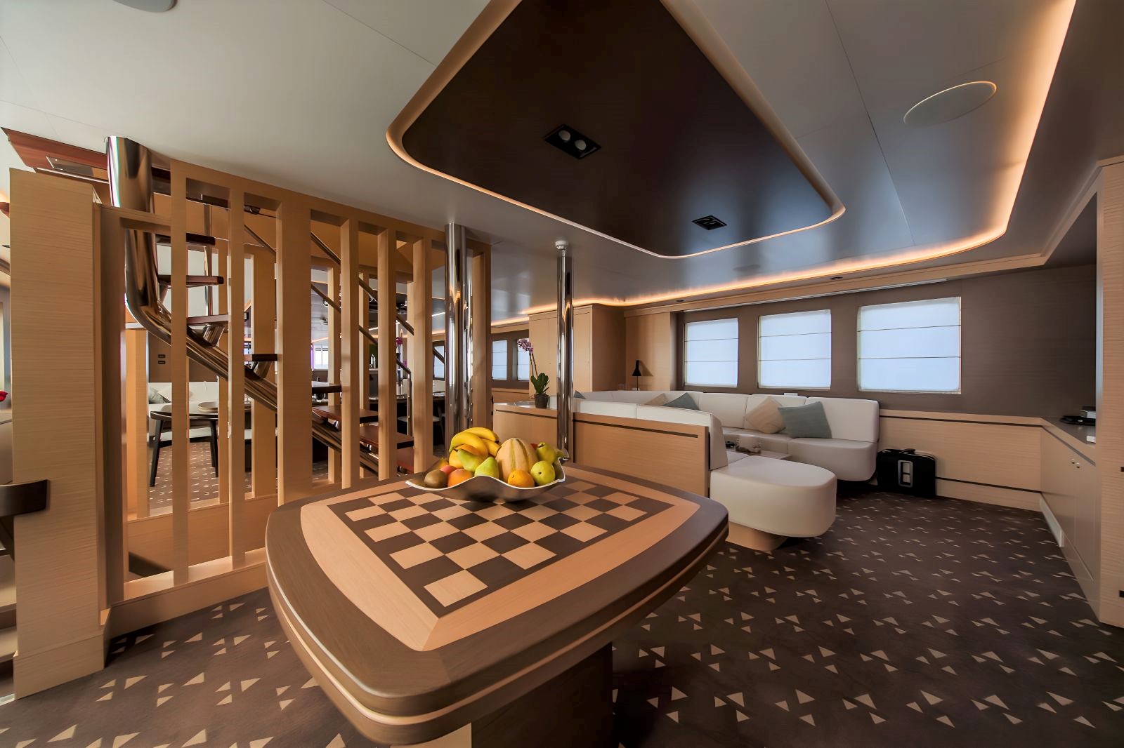 Indoor lounge area onboard the Omnia gulet in Croatia