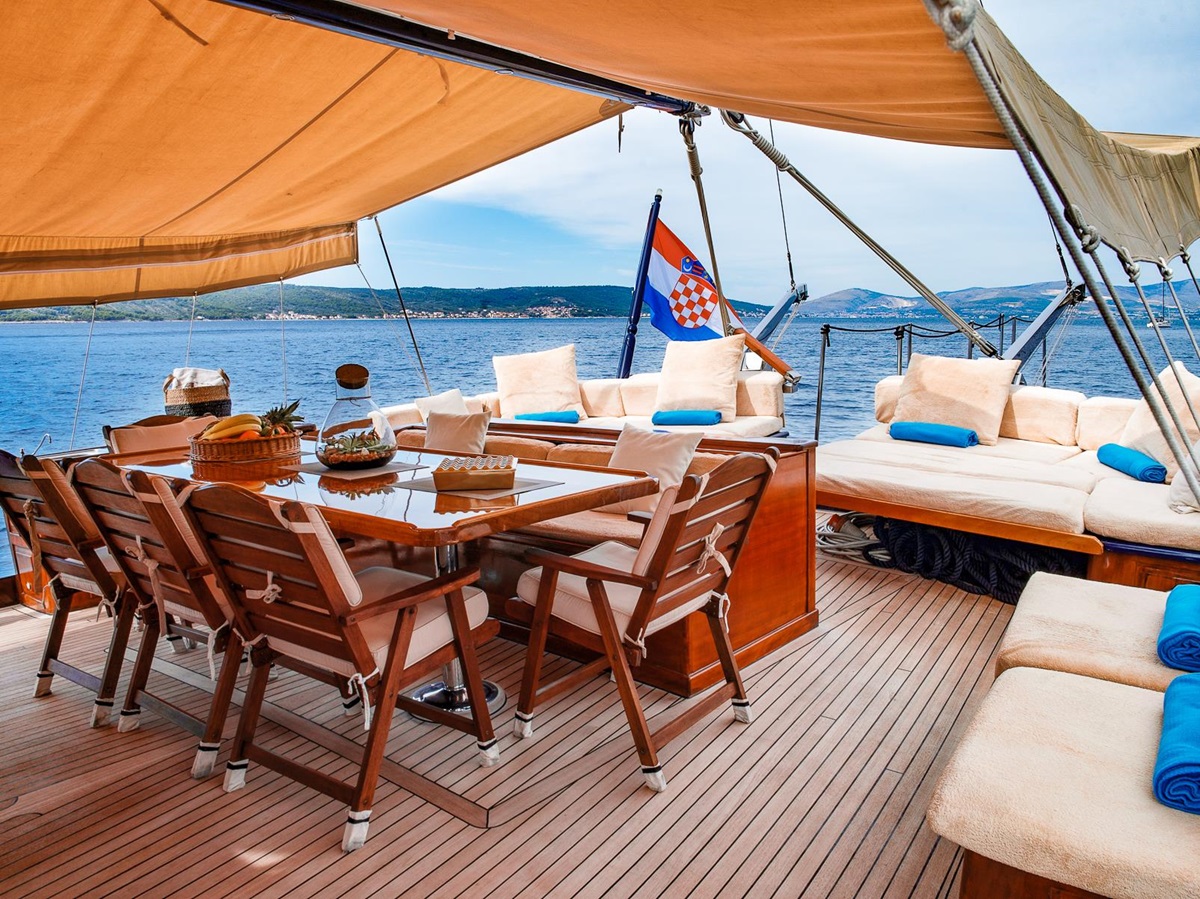 Dining table onboard the Pacha luxury gulet in Croatia