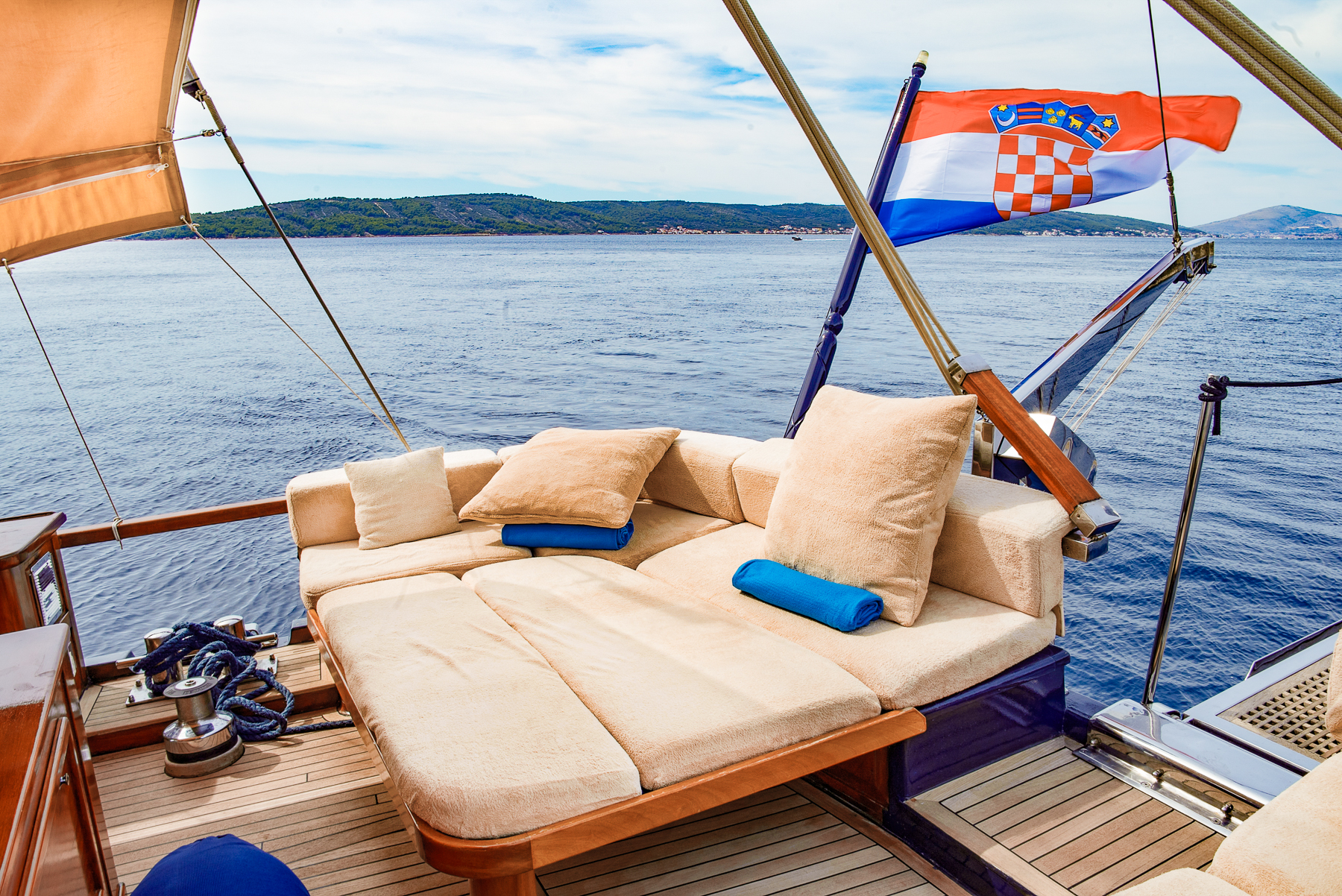 Alfresco sofa area onboard the Pacha luxury gulet in Croatia
