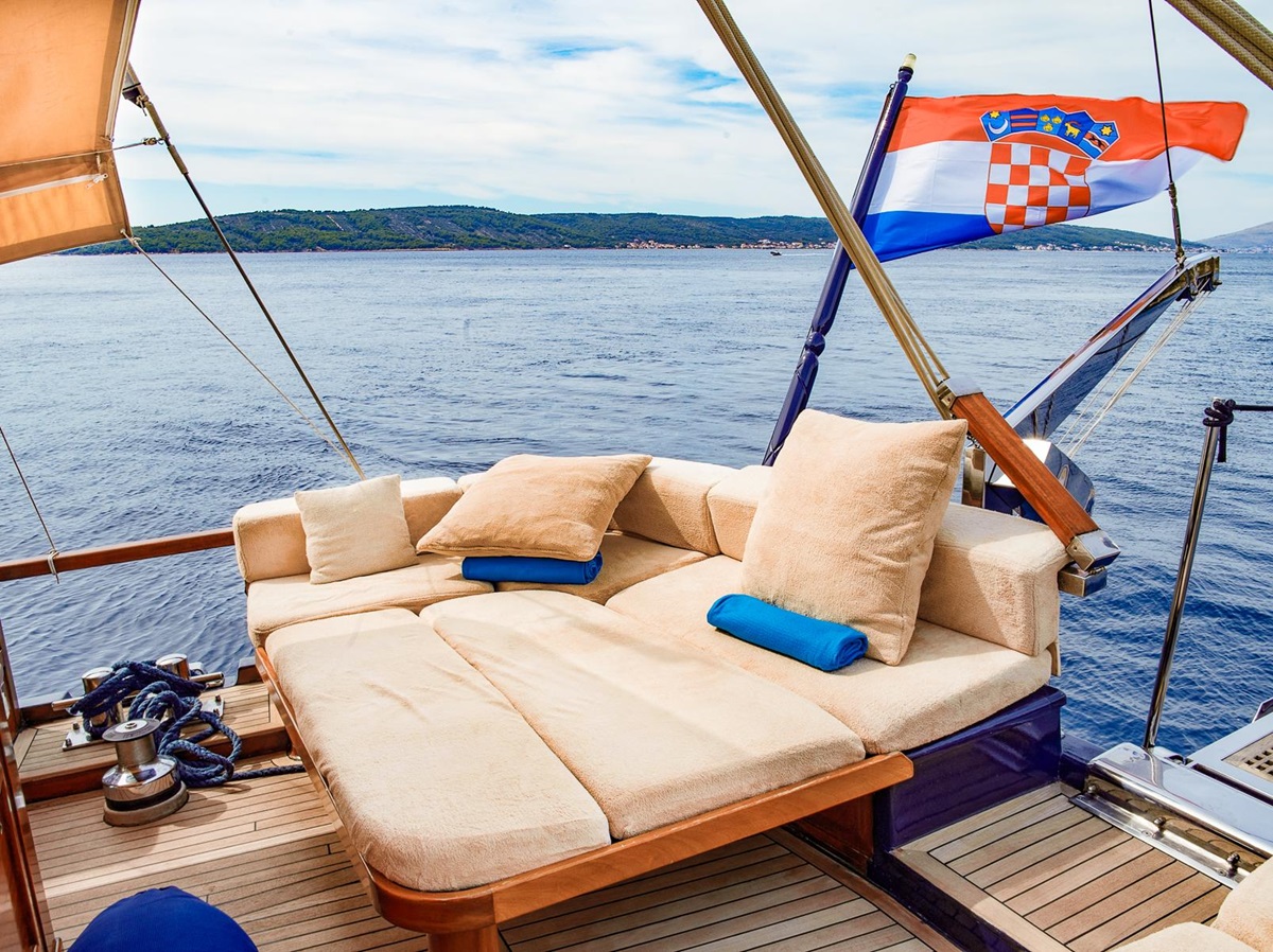 Alfresco sofa area onboard the Pacha luxury gulet in Croatia