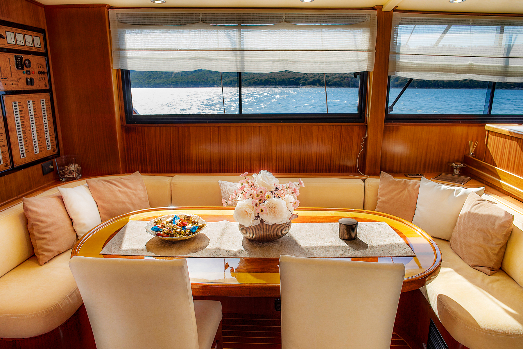 Dining table in the saloon of the Pacha luxury gulet in Croatia