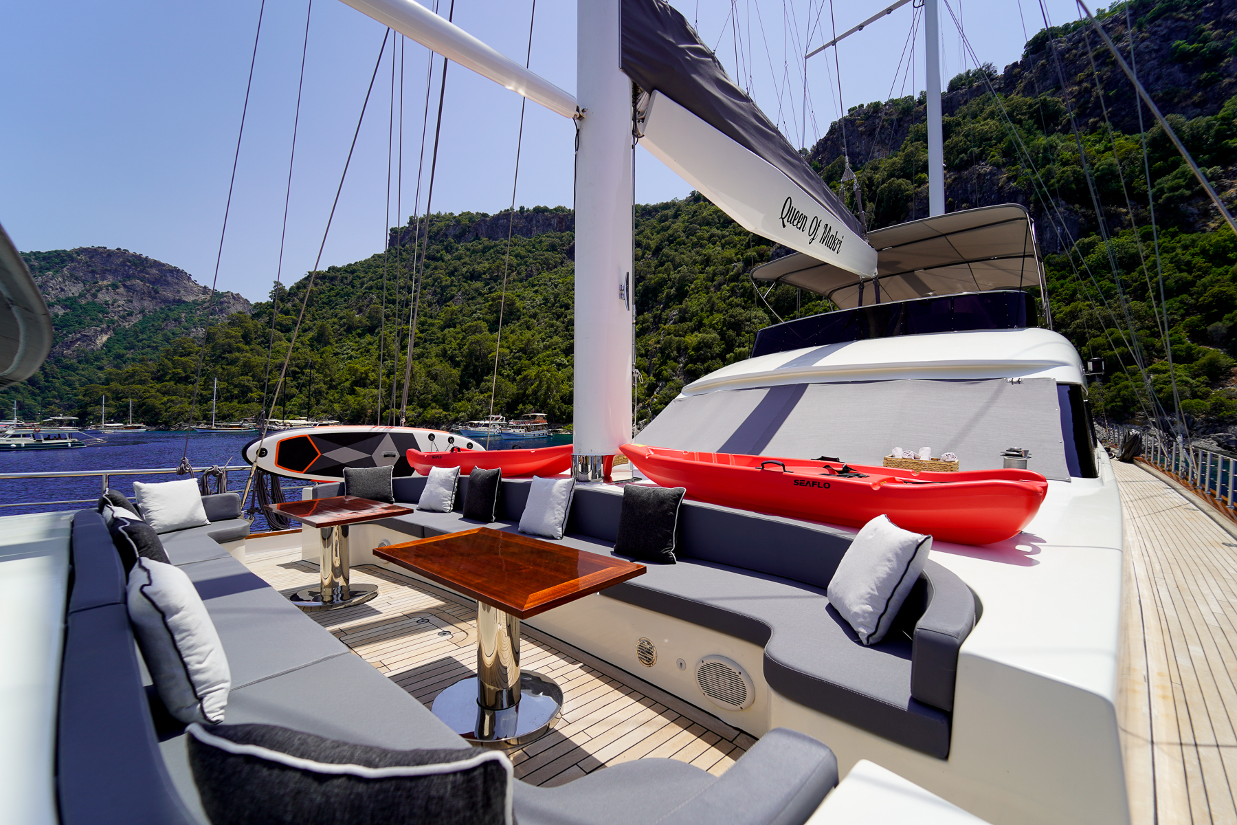 Alfresco lounge onboard the Queen of Makri luxury motor sailer in Turkey