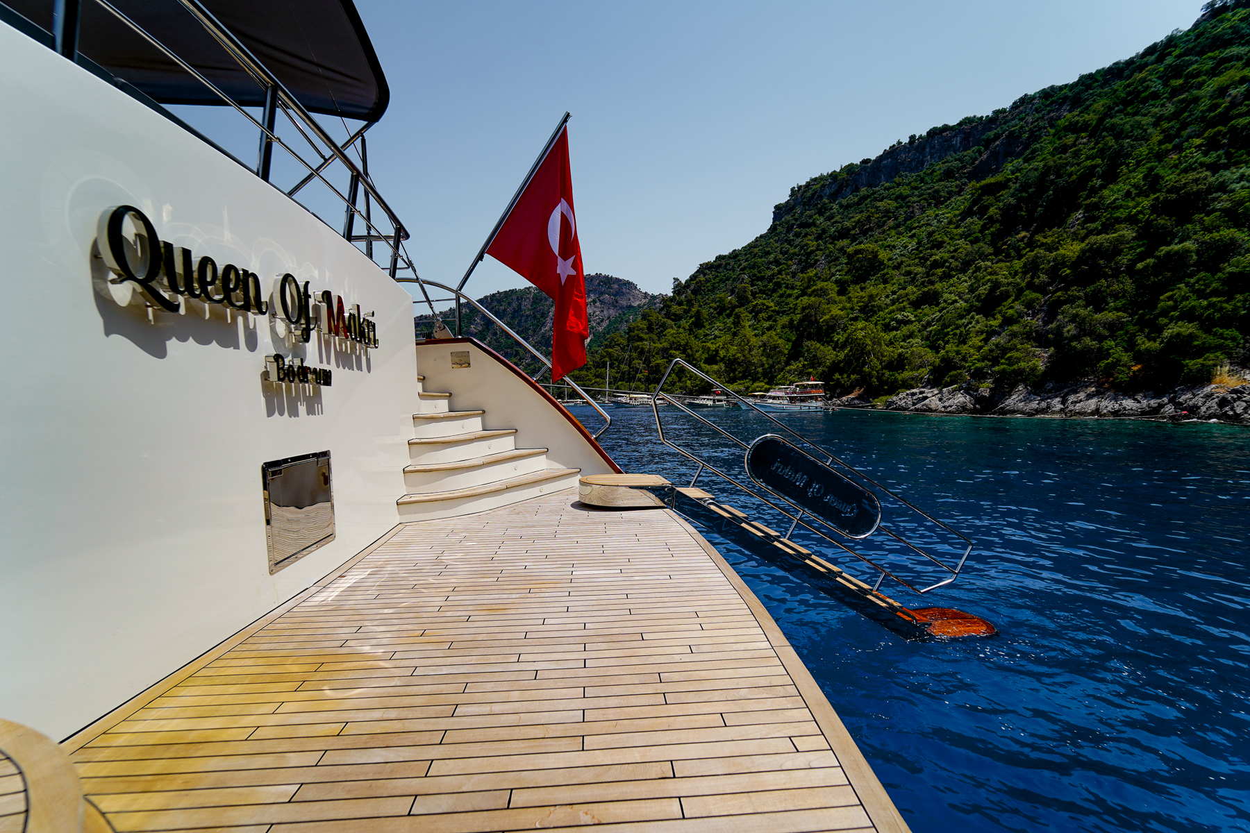 Swimming platform onboard the Queen of Makri luxury motor sailer in Turkey