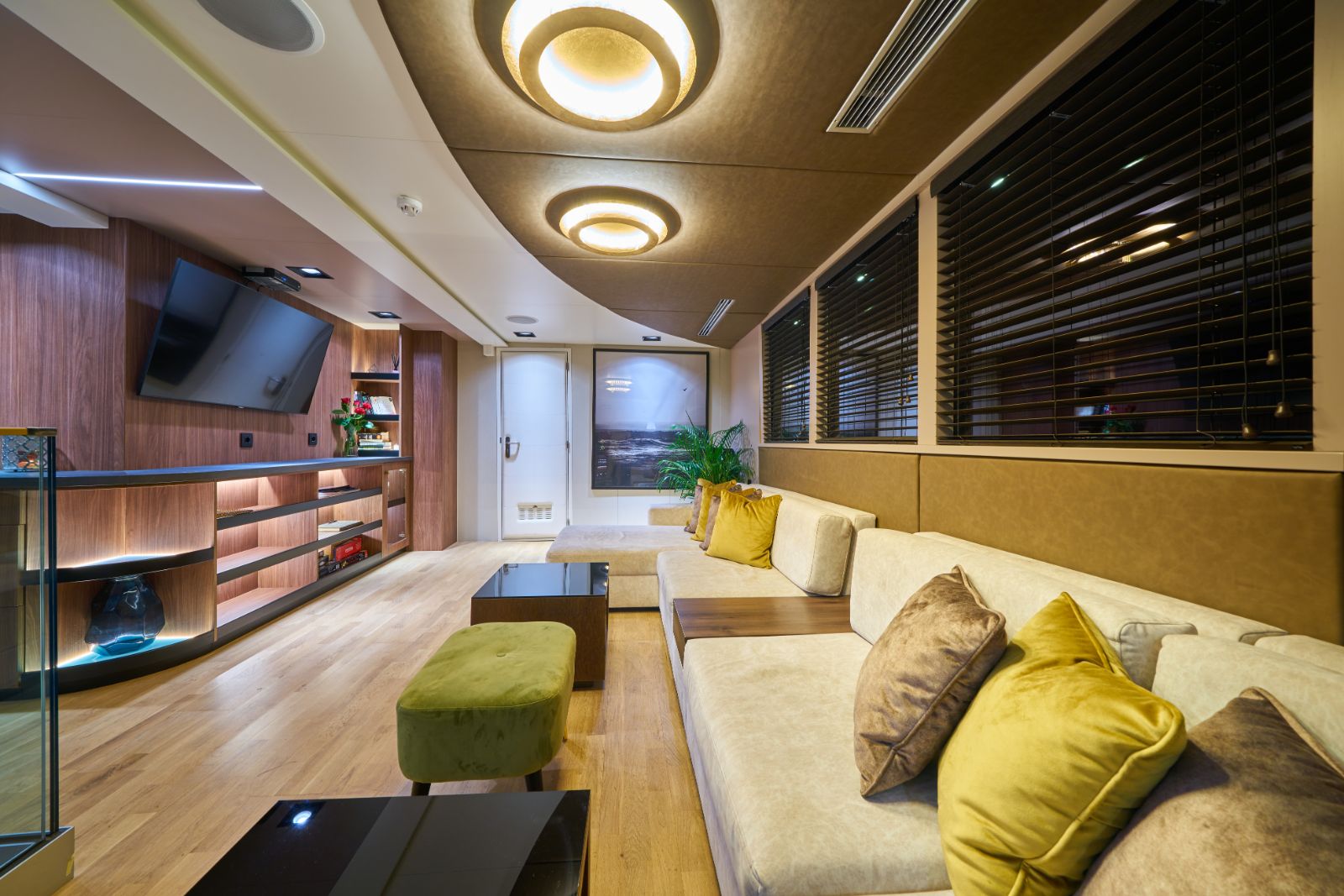 Indoor lounge onboard the Rara Avis gulet in Croatia